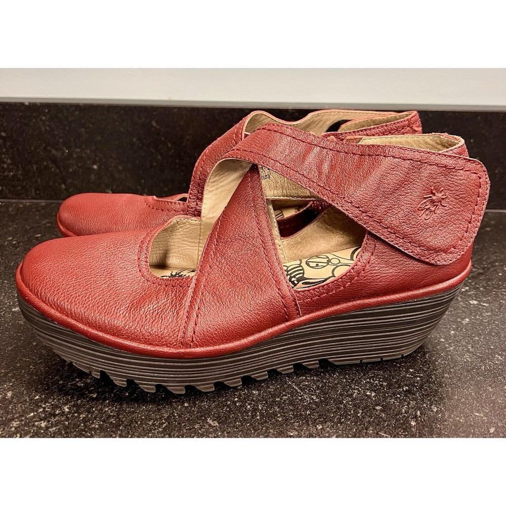 Fly London Red Leather Wedge Heels size 40. Fits 9 to 9.5